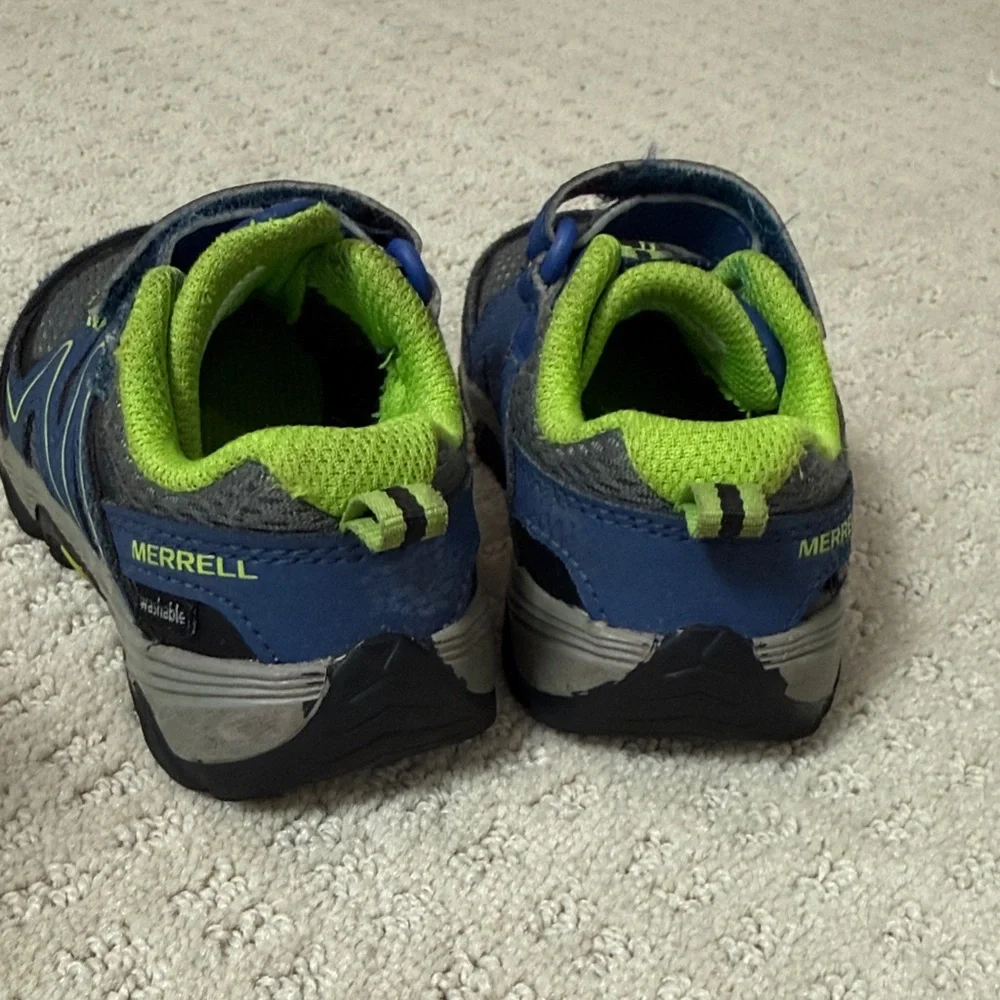 Merrell Kids Blue and Lime Green Hook-and-Loop Sneakers